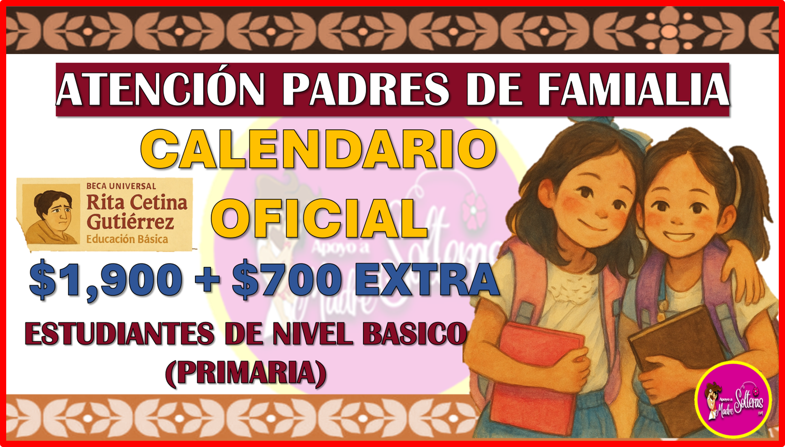 ¿Qué calendario de registro corresponde a los estudiantes de primaria para la Beca Rita Cetina Gutiérrez?