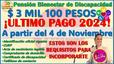 ¡En Noviembre recibes tu ULTIMO PAGO! de la Pensión Bienestar de Discapacidad 2024