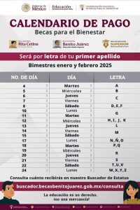 CALENDARIO OFICIAL DE PAGOS BECAS BENITO JUAREZ