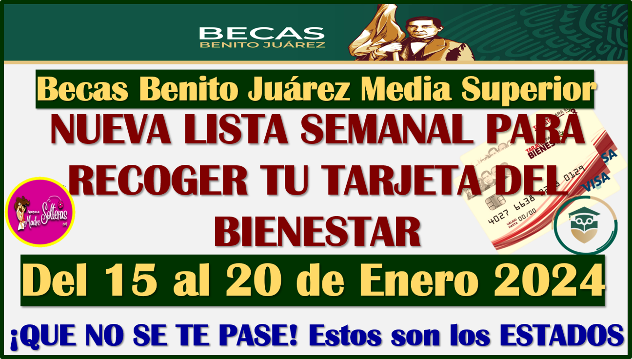 NUEVA LISTA SEMANAL para la entrega de Tarjetas del Banco del Bienestar, para cobrar tu Beca Benito Juárez, aquí los detalles