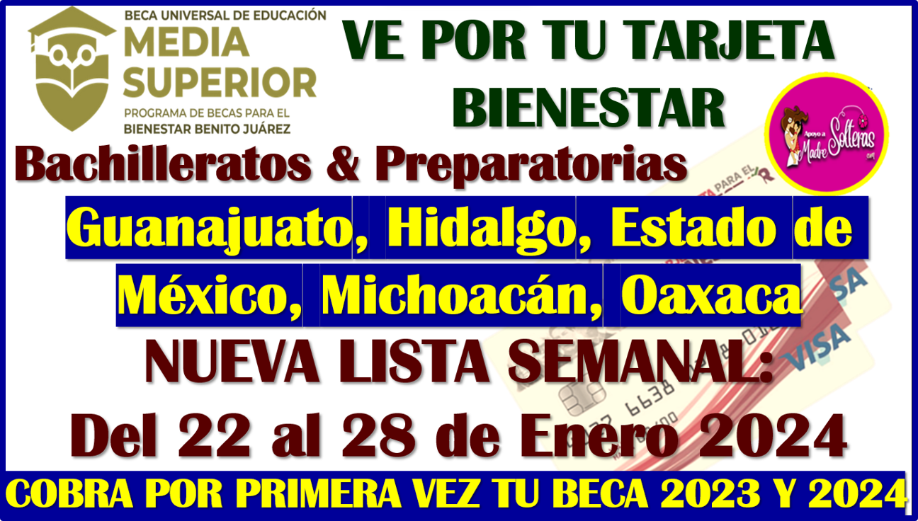 Del 22 al 28 de Enero 2024 ¡YA PUEDEN PASAR POR SU TARJETA! y cobrar por primera vez su Beca Benito Juárez Media Superior