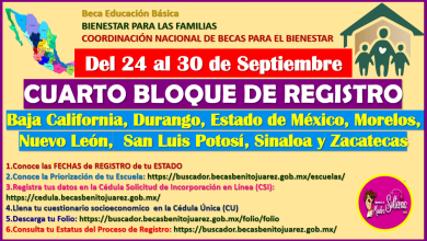 ÚLTIMO BLOQUE de Registro para las Becas Benito Juárez Nivel Básico, aquí toda la información