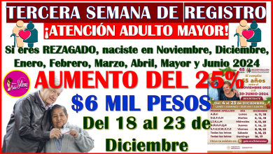 TERCERA SEMANA DE REGISTRO del 18 al 23 de Diciembre: Pensión Bienestar del Adulto Mayor