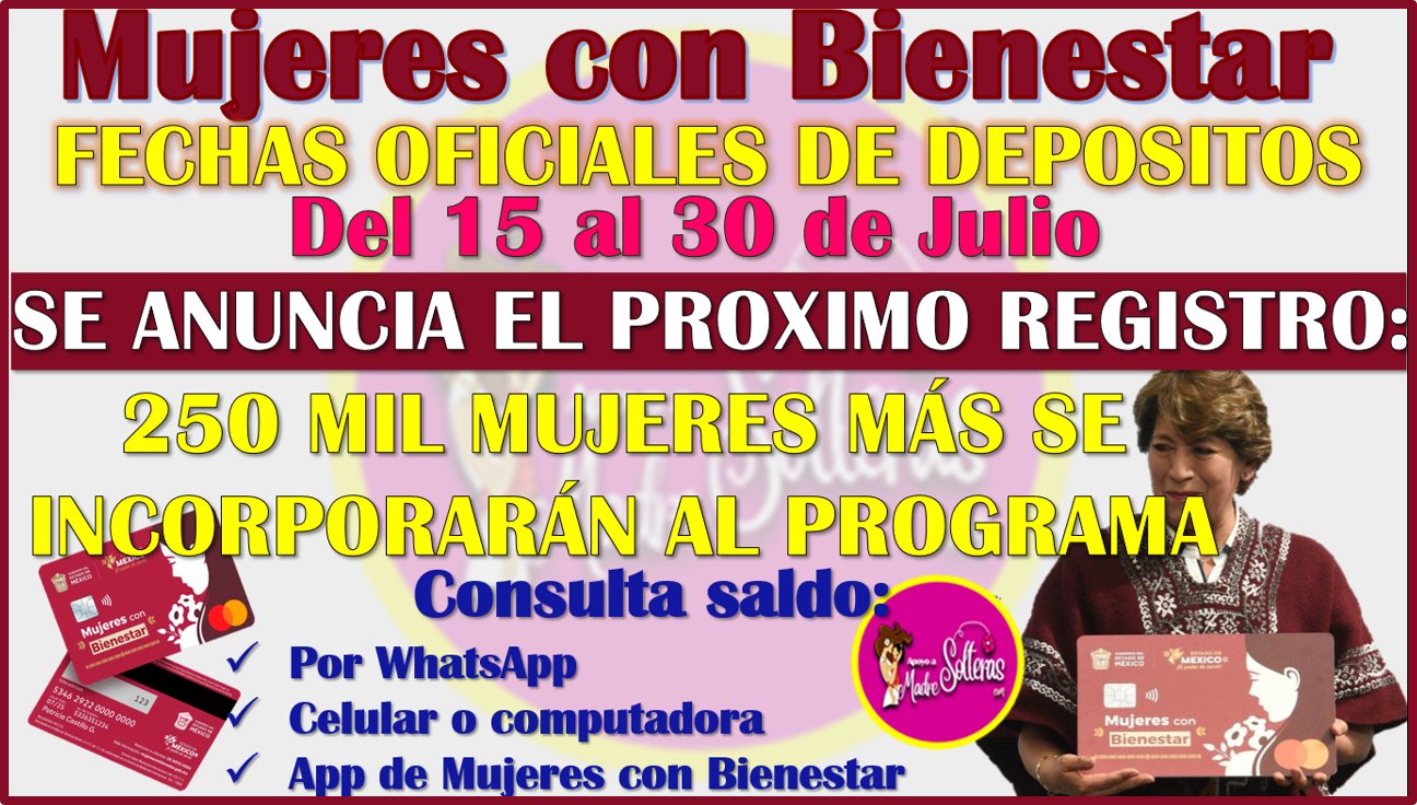 FECHAS OFICIALES DE PAGOS para el Programa de Mujeres con Bienestar: Bimestre Julio-Agosto