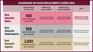 calendario oficial de pagos 2024 becas Benito Juarez