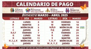 calendario oficial de pagos bimestre marzo abril