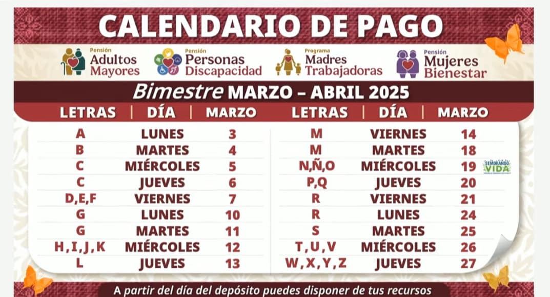 Calendario Oficial De Pagos Del Segundo Pago De Las Pensiones Del ...